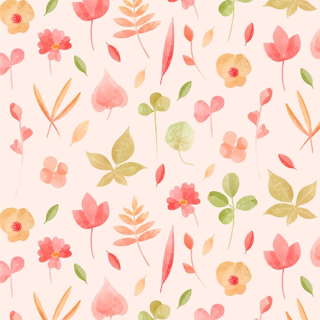 Hand painted watercolor pressed flowers pattern