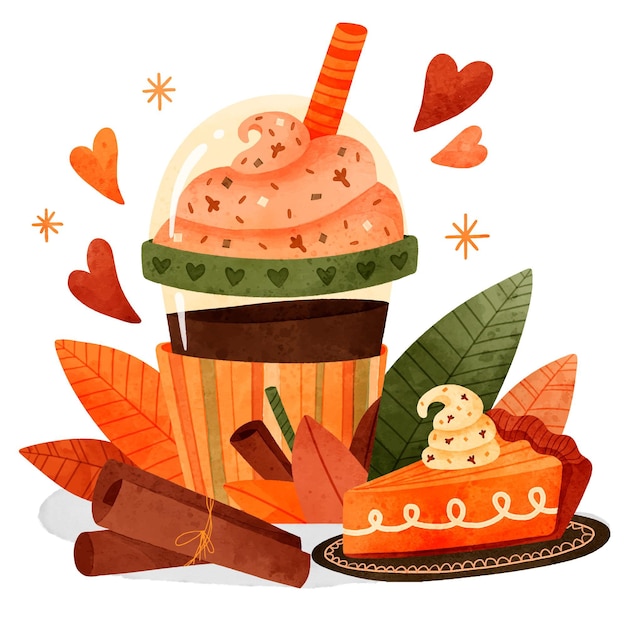 Free Vector hand painted watercolor pumpkin spice illustration