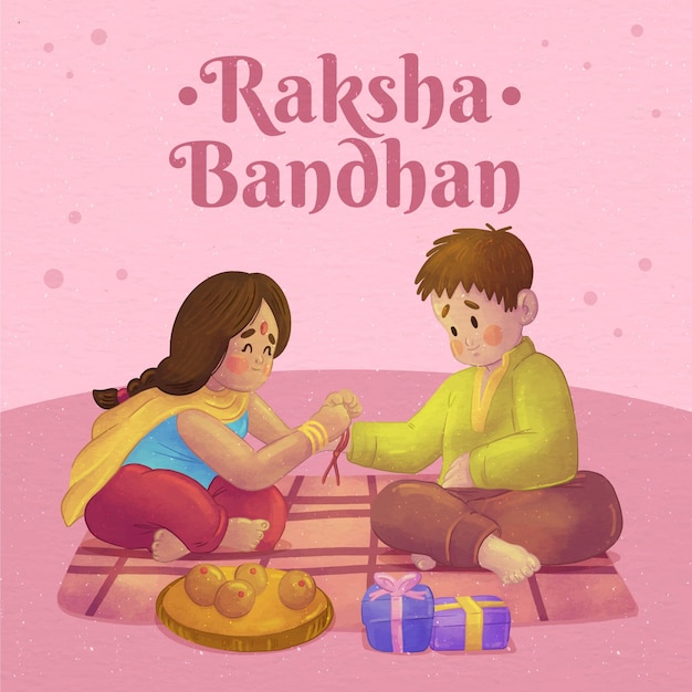 Free Vector hand painted watercolor raksha bandhan illustration