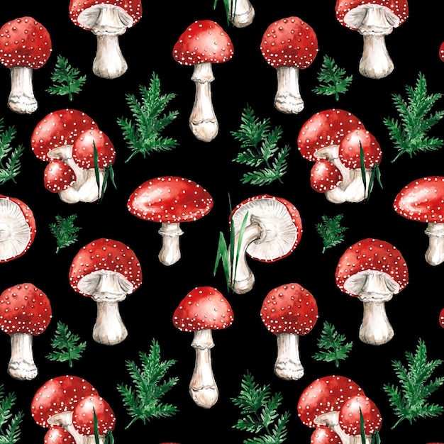 Free Vector hand painted watercolor red mushroom pattern