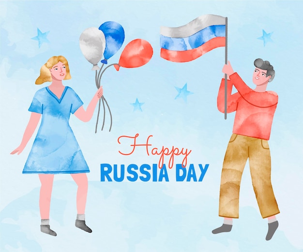 Free Vector hand painted watercolor russia day illustration