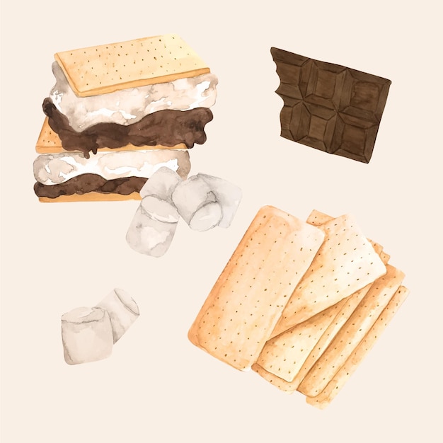 Free Vector hand painted watercolor s'more illustration