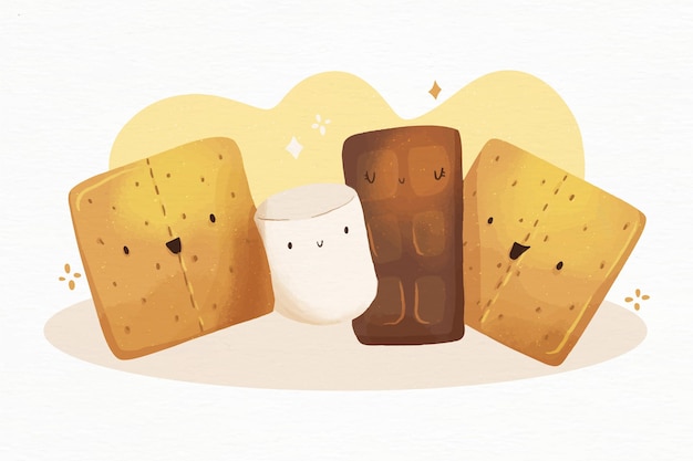 Free vector hand painted watercolor s'more illustration