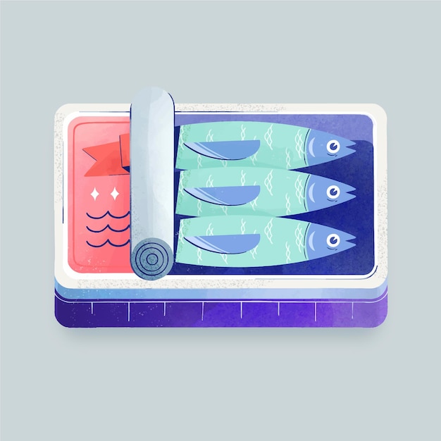 Free Vector hand painted watercolor sardine illustration