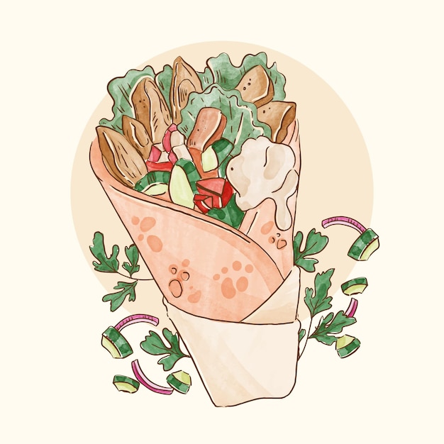 Free Vector hand painted watercolor shawarma illustration