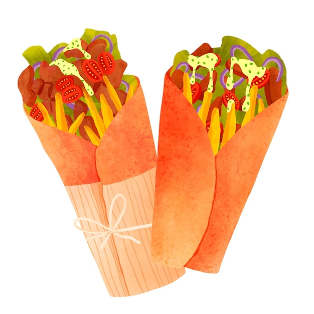 Hand painted watercolor shawarma illustration