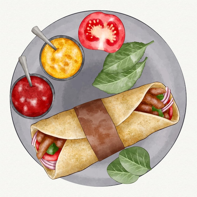 Hand painted watercolor shawarma illustration