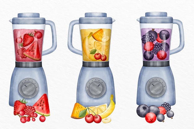 Free Vector hand painted watercolor smoothies in blender glass illustration