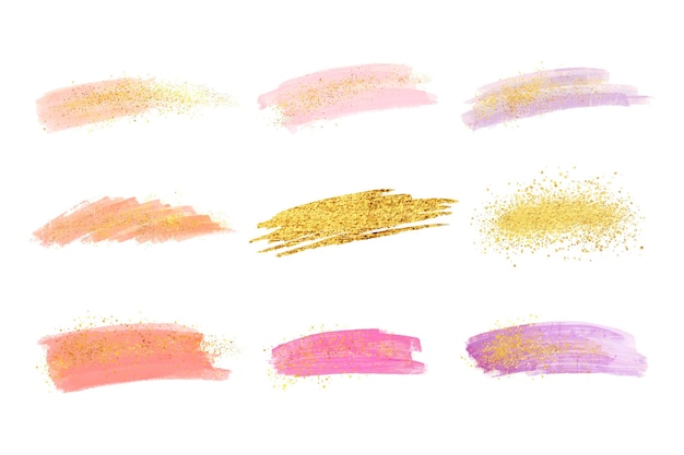 Free Vector hand painted watercolor stains and brush strokes with gold and glitter