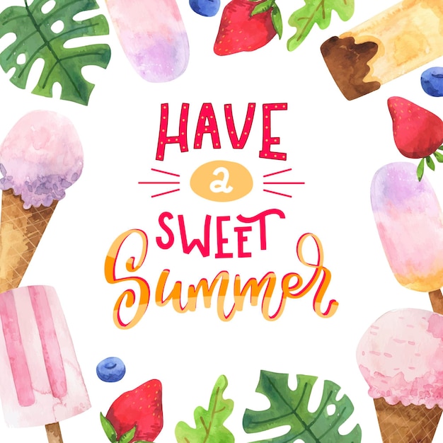 Free Vector hand painted watercolor summer lettering