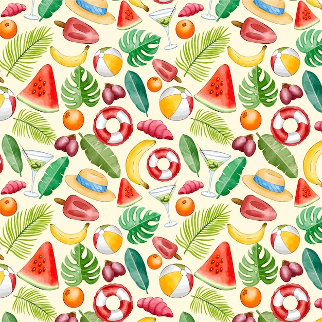 Hand painted watercolor summer pattern