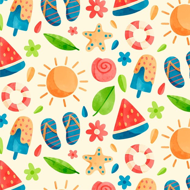 Hand painted watercolor summer tropical pattern