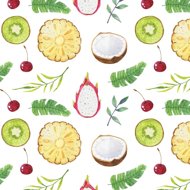 Hand painted watercolor summer tropical pattern