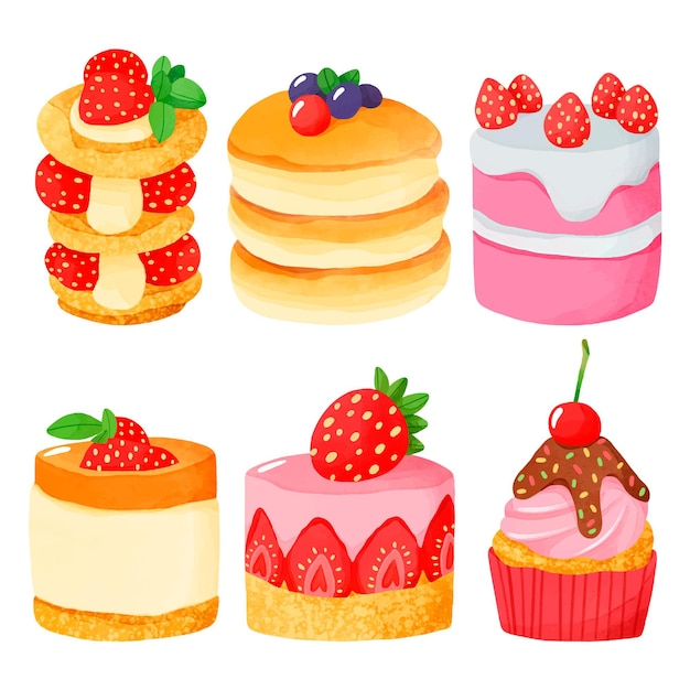 Free Vector hand painted watercolor sweets set