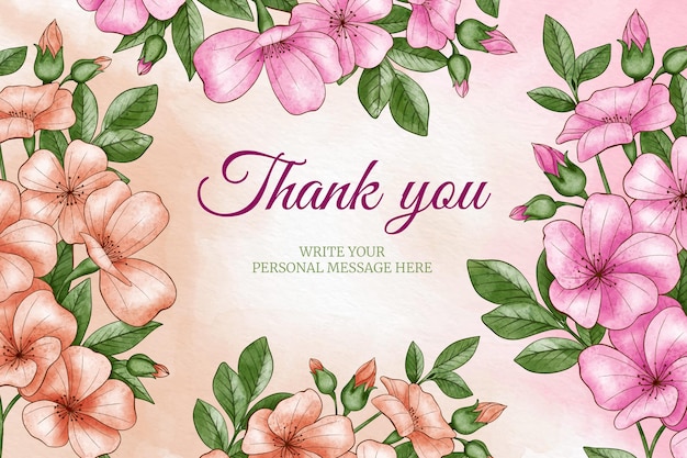 Hand painted watercolor thank you floral background