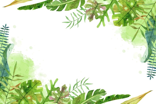 Hand painted watercolor tropical leaves background