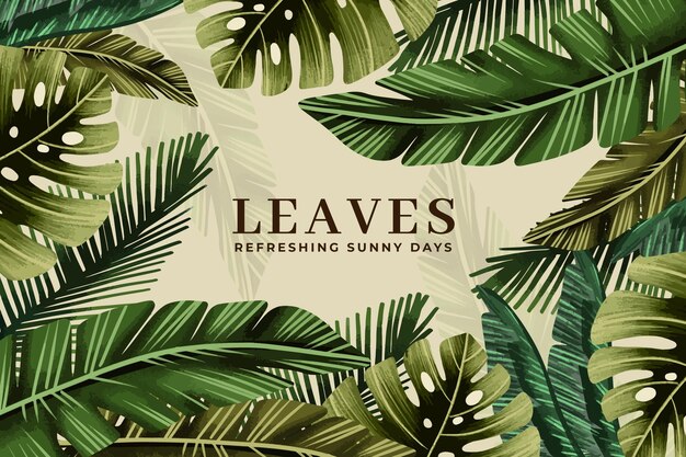 Hand painted watercolor tropical leaves background