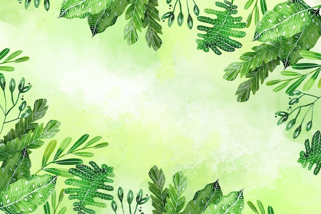 Hand painted watercolor tropical leaves background