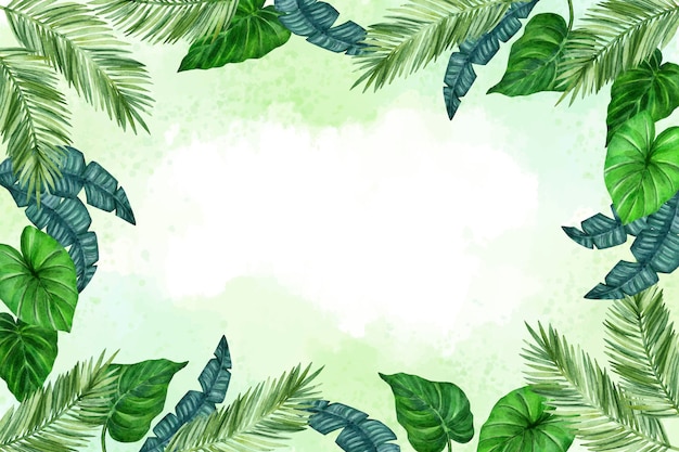 Hand painted watercolor tropical leaves background