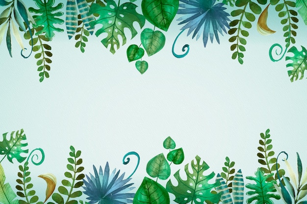 Hand painted watercolor tropical leaves background