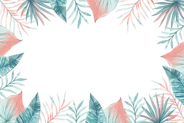 Hand painted watercolor tropical leaves background