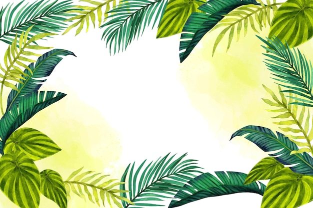 Hand painted watercolor tropical leaves background