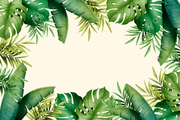 Hand painted watercolor tropical leaves background