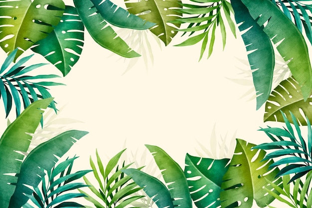 Hand painted watercolor tropical leaves background