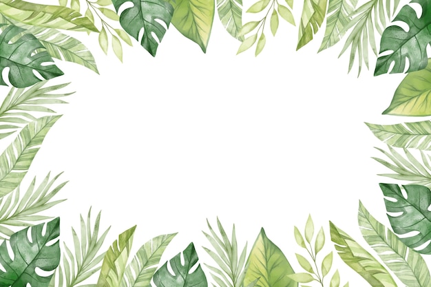 Hand painted watercolor tropical leaves background