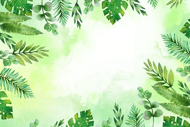 Hand painted watercolor tropical leaves summer background