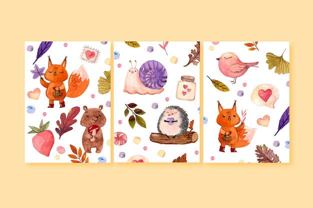 Free Vector hand painted watercolor wild animals covers collection