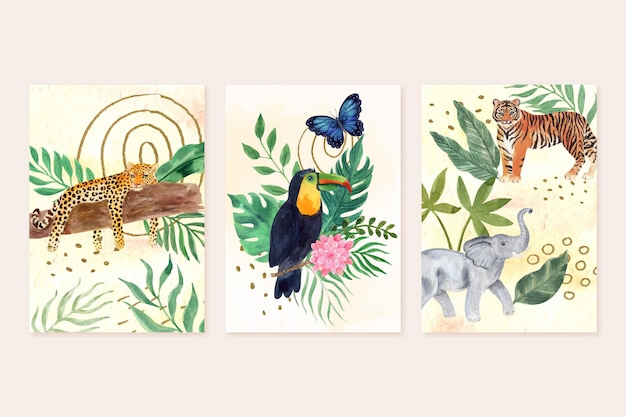 Free vector hand painted watercolor wild animals covers collection