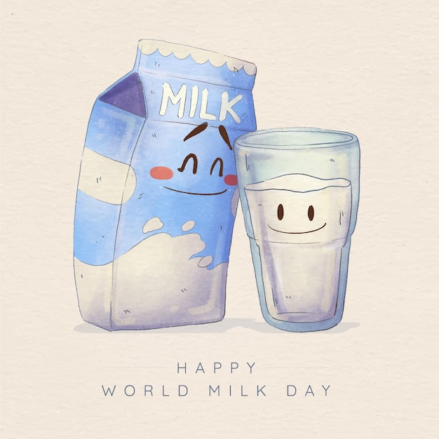 Free Vector hand painted watercolor world milk day illustration