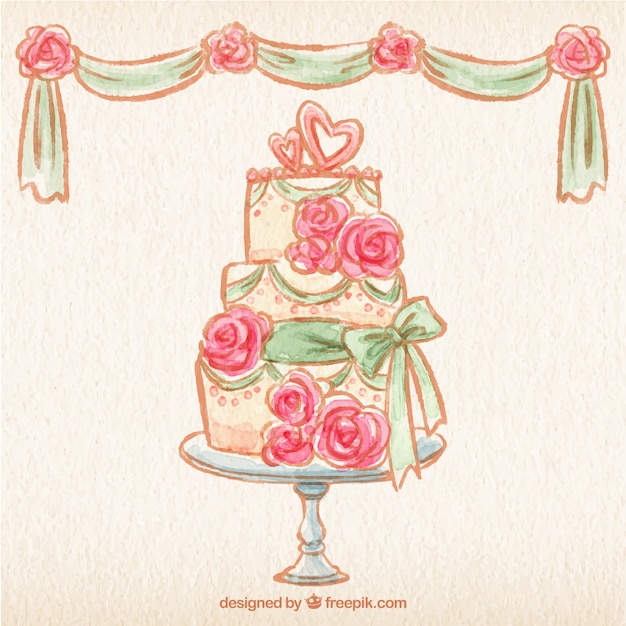 Free Vector hand painted wedding cake