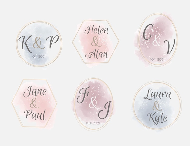 Free Vector hand painted wedding monogram collection