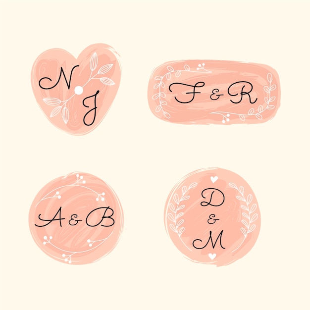 Free Vector hand painted wedding monograms collection