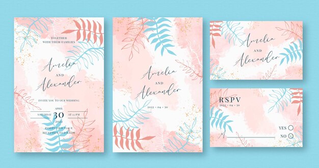 Hand painted wedding templates stationery set design