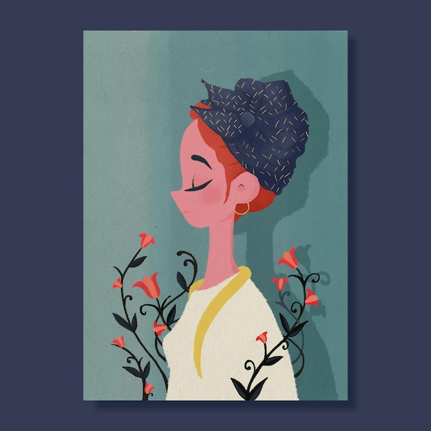 Hand painted woman in profile with flowers