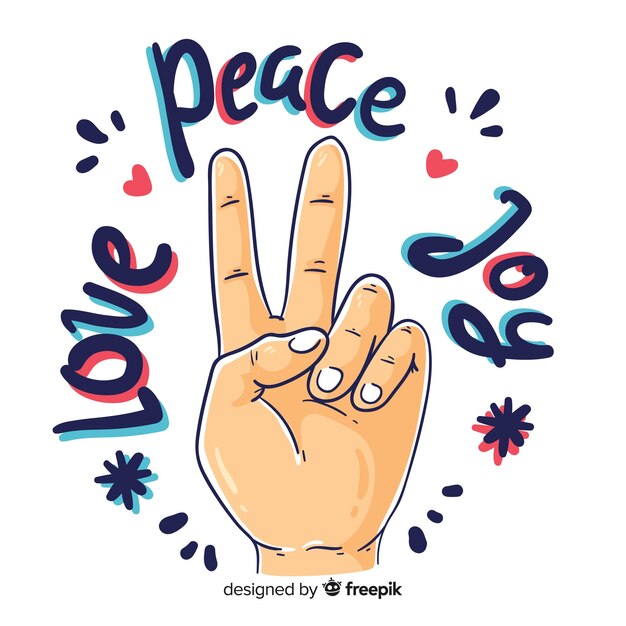 Hand peace sign background with words