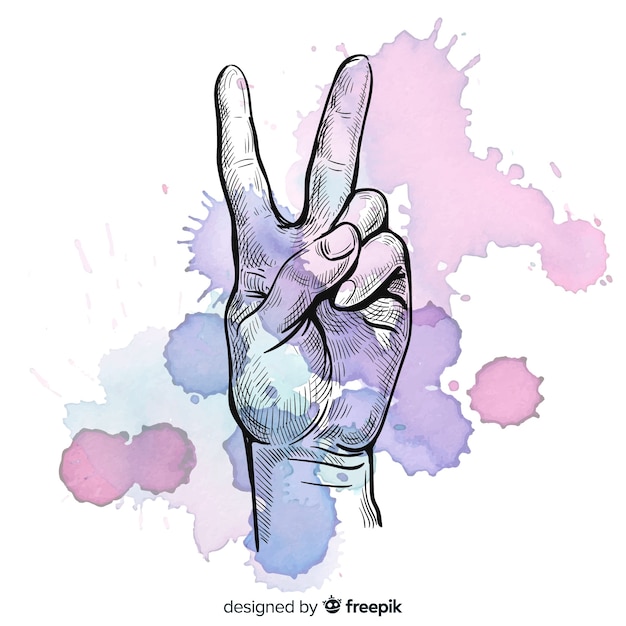 Hand peace sign  with spots background