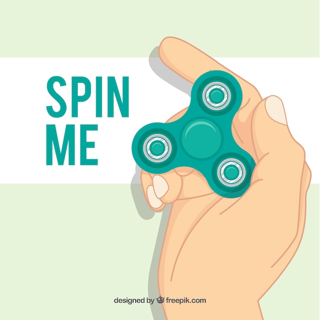 Hand playing background with a green spinner