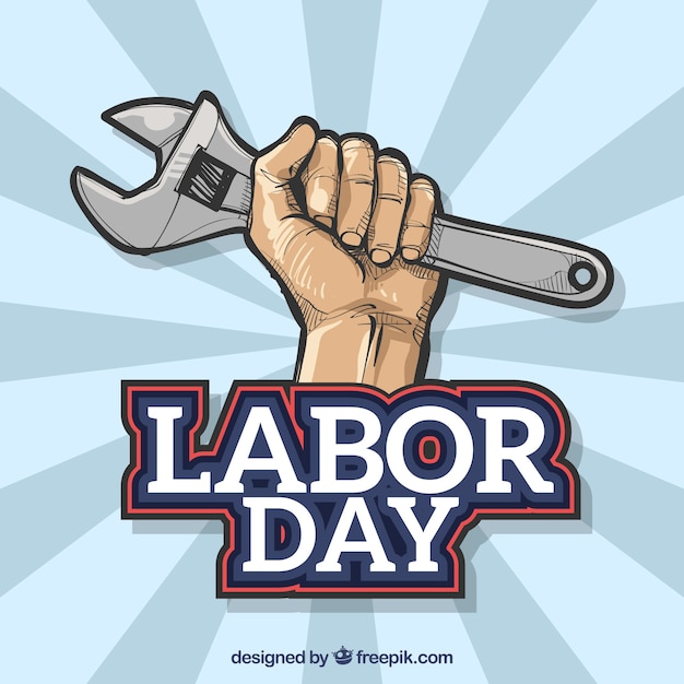 Free Vector hand retro background with wrench for labor day