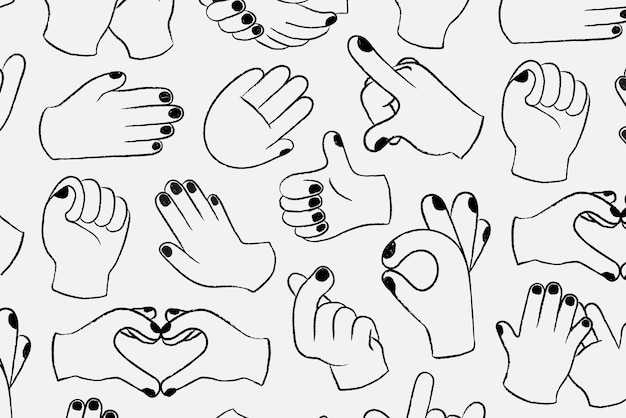 Hand sign background, doodle pattern in black and white vector