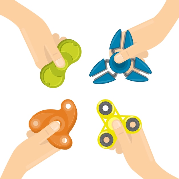 Free Vector hand spinner set of fidget toy for antistress