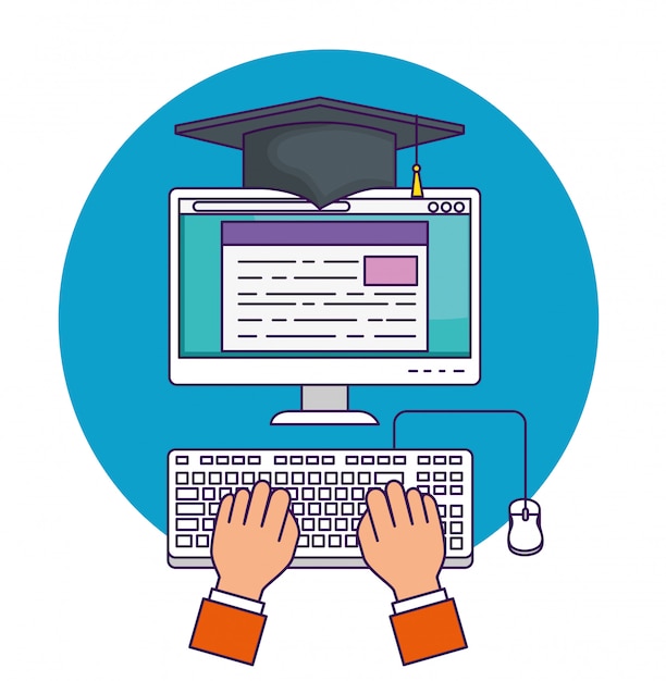 Hand with computer document education to study