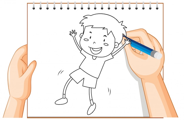 Free Vector hand writing of boy dancing outline