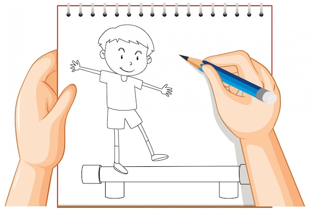 Hand writing of boy standing balance outline