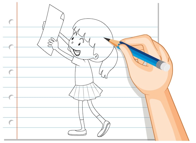 Free Vector hand writing of girl holding paper outline