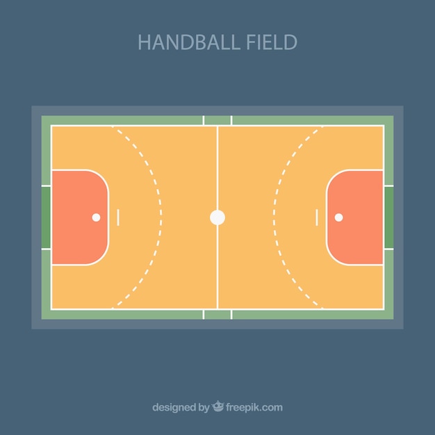 Handball field with top view in flat style