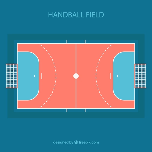 Handball field with top view in flat style